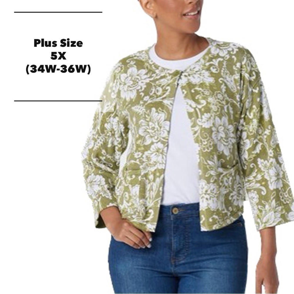 ISAAC Mizrahi Live! Green Floral One Button Accent Cardigan (LV8)